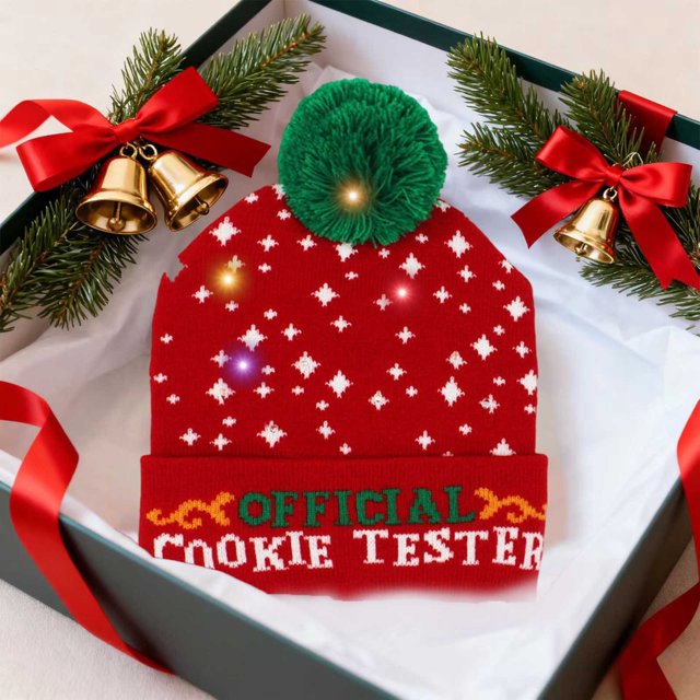 Fankiway Christmas Decorations for Home Winter Fashion LED Christmas Hat Santa Claus Hairball Hat Pattern Knitted Hat Warm Ear Protection Woolen Hat Essentiales for Christmas Decorations