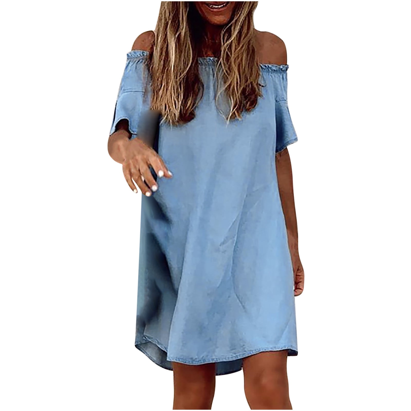 ruffle sleeve denim dress