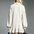 thumbnail image 3 of Morttic Women's Elegant Solid Color Short Dress – Collared Long Puff Sleeve Loose Ruffle Hem Spring Fall Going Out Dress White，S, 3 of 4