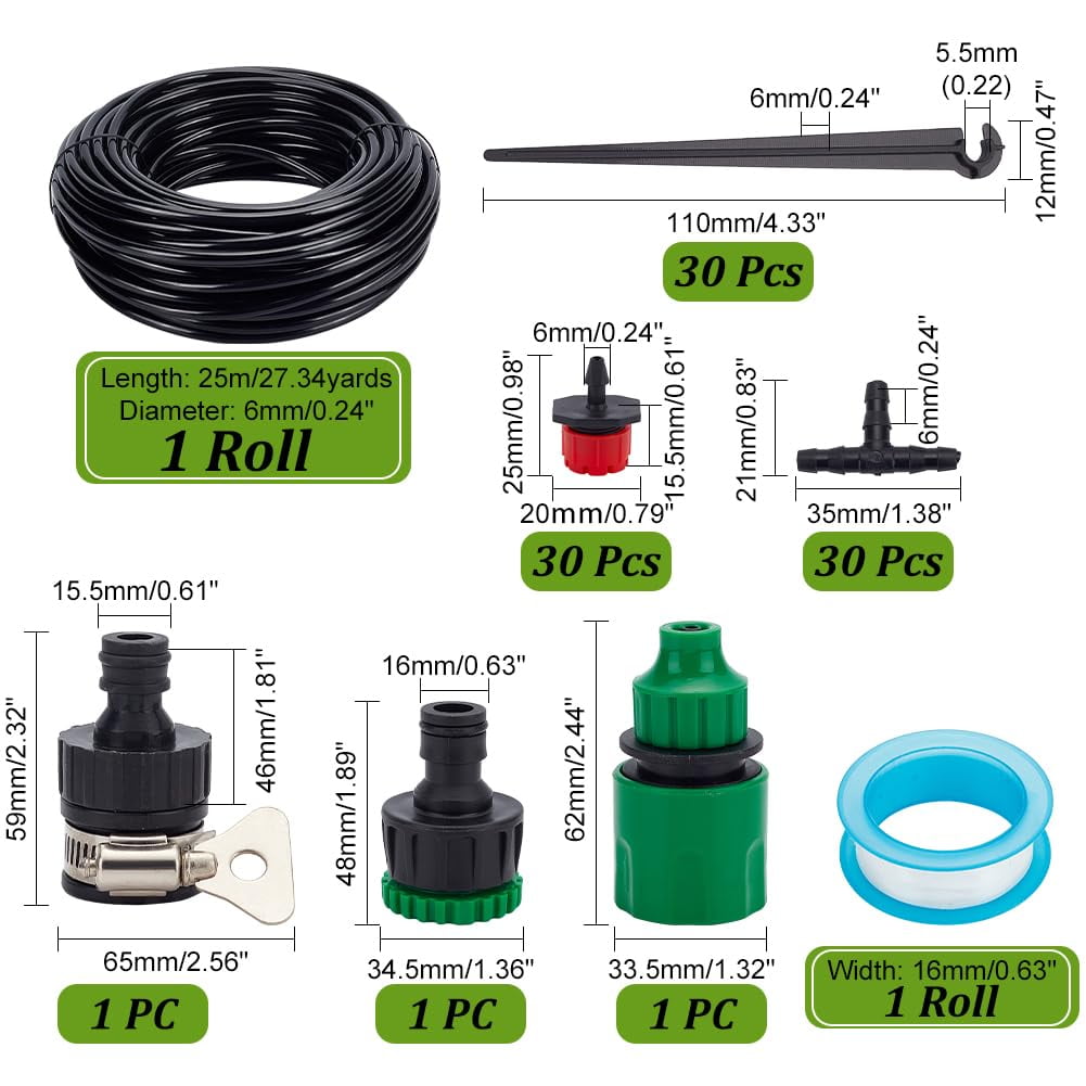 82FT Drip Irrigation Kit Watering Irrigation System Adjustable Drip Nozzle Emitters Micro Automatic Irrigation Garden Drip System with 1/4 inch Irrigation Tubing Hose Mixed Color