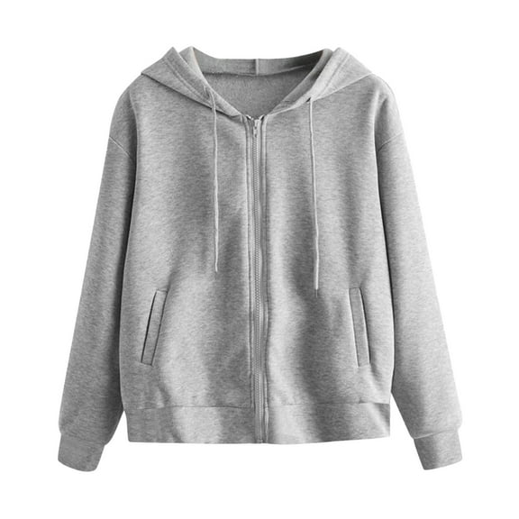 AJHSAKLt Zip Up Hoodie Women Casual Solid Long Sleeve Zipper Pocket Shirt Hooded Sweatshirt Tops Hoodies For Women Grey