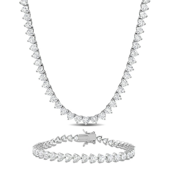 Everly Women's Created White Sapphire Sterling Silver Necklace and Bracelet Set - 18.5 in 7.5 in