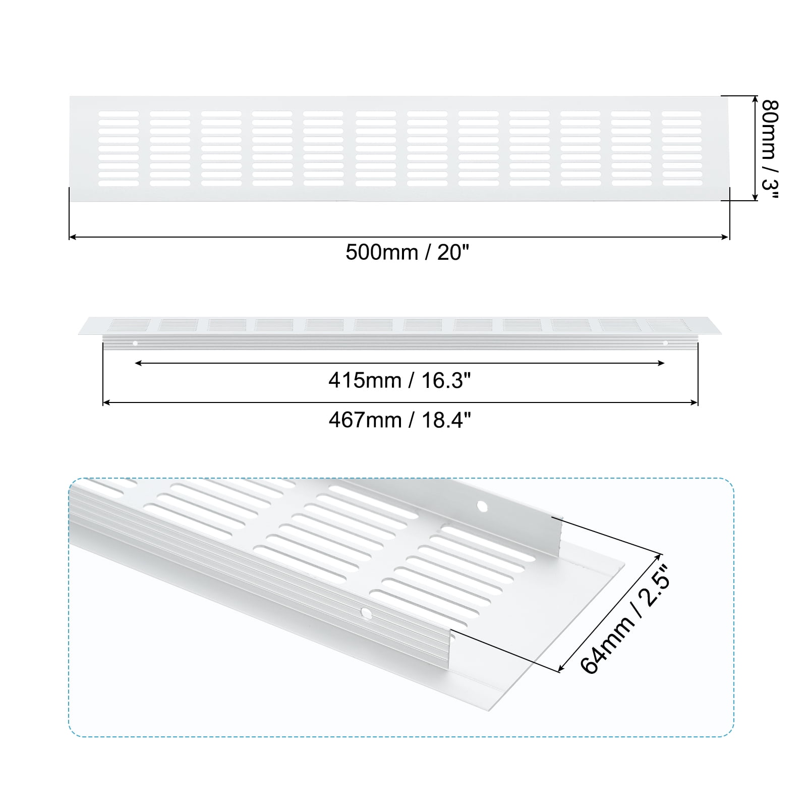 Uxcell 20 x 3 Inch Door Air Vent Cover, 1 Pcs Heavy Duty Grille Ventilation