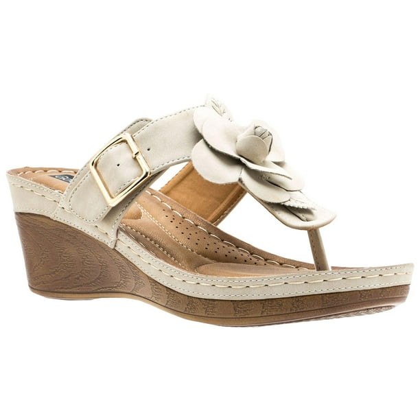 GC Shoes GC SHOES Womens Flora Flower Thong Sandals 6.5 Natural beige