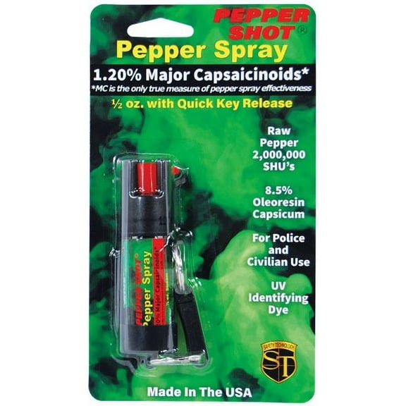 Pepper Shot 1.2% Mc 1/2 Oz Pepper Spray Belt Clip And Quick Release Key Chain