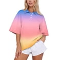 thumbnail image 2 of Sewkxo Women's Rugby Shirt Gradient Color Polo T-Shirts Oversized Short Sleeve Lapel V Neck Tee Summer Pullover Tops,Orange L, 2 of 6