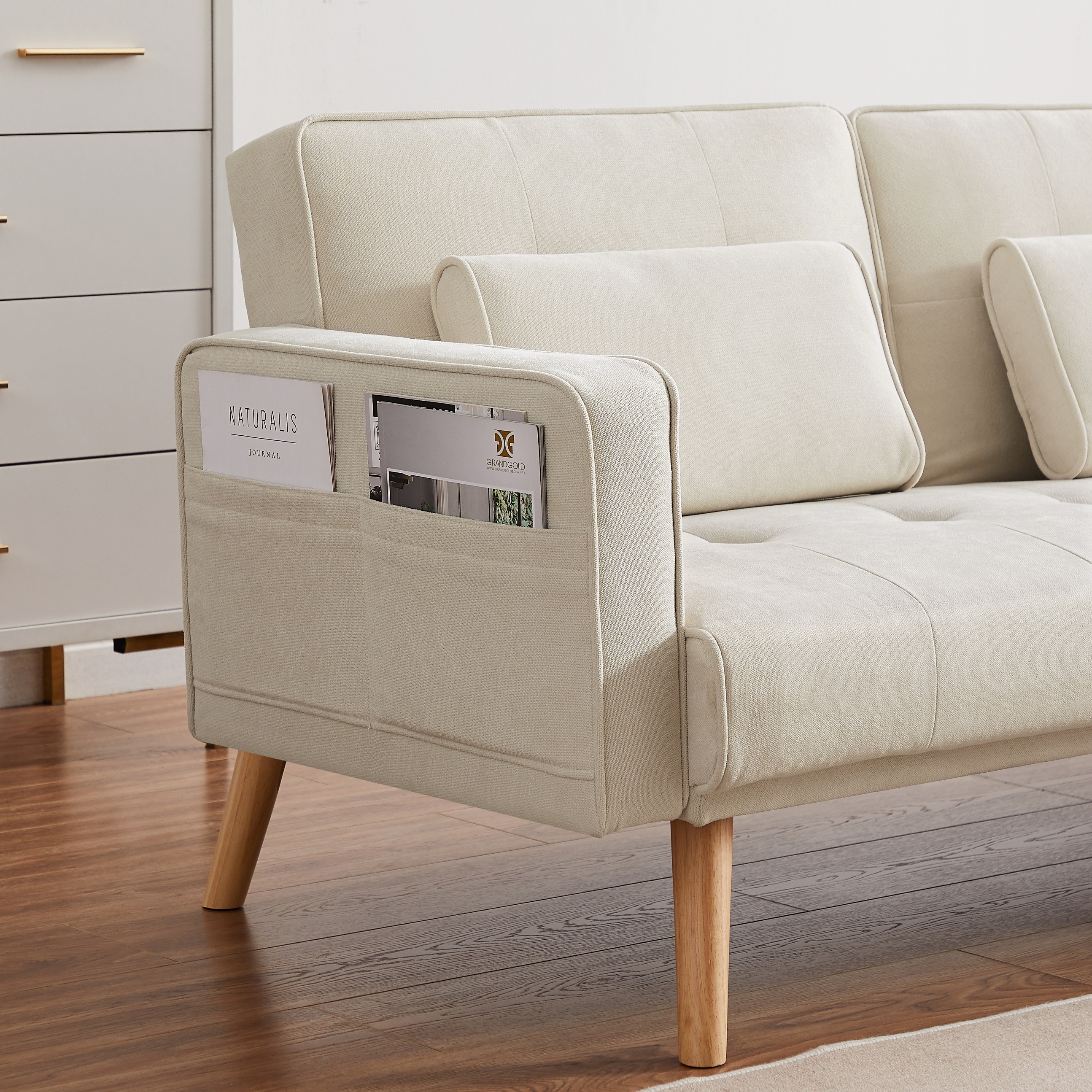 DEALTOPS Convertible Sectional Sofa Upholstered Sleeper Sofa Couch Bed with Left Chaise L-shaped Corner&nbsp;Sofa Chair for Living Room - Dark Beige