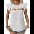 thumbnail image 3 of Blusa de Verano con Bordado Floral para Mujer, Cuello Redondo, Corta L, 3 of 9
