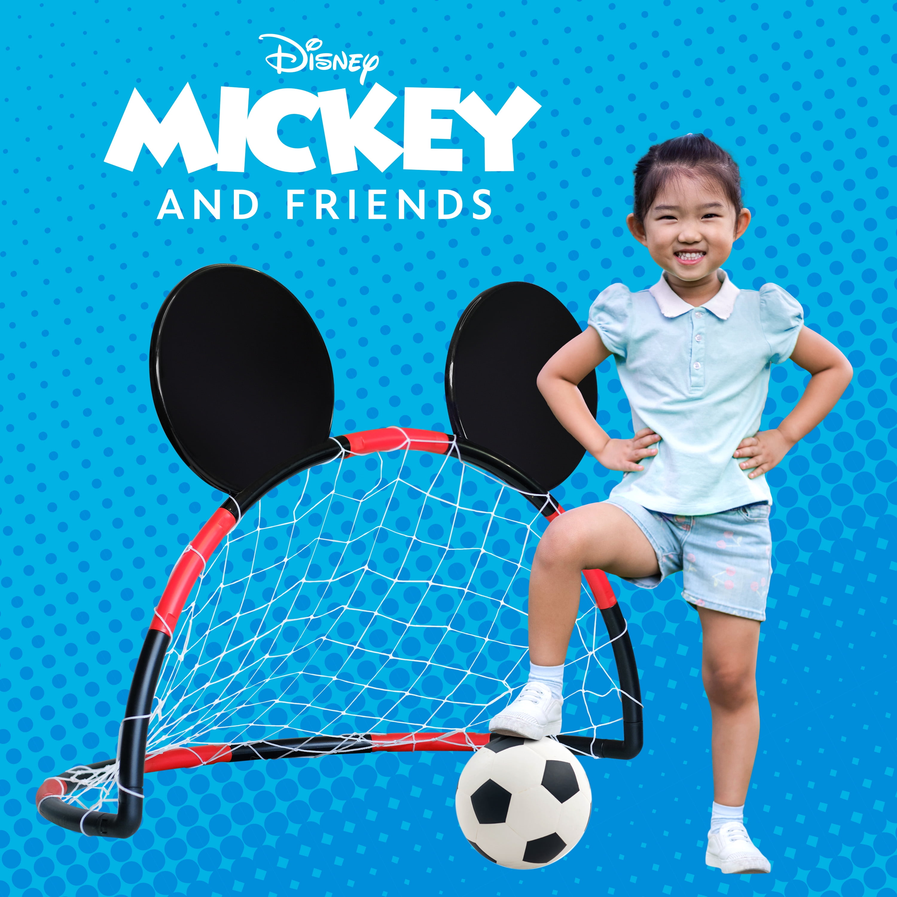 Disney Mickey Mouse Soccer Net with Ball & Pump, Multicolor, Kids Outdoor Sports, Ages 3+