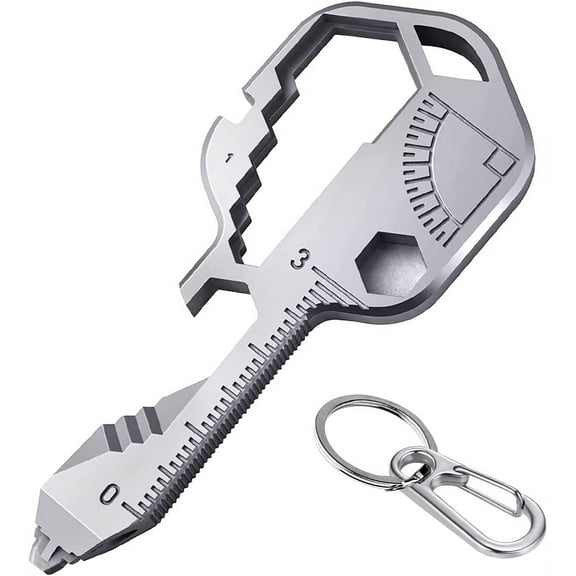 Key Multitool 24- in-1 Key Shaped Pocket Tool | EDC Keychain Multi tool for Bottle Opener,Drill Drive, Screwdriver, File,Wrench, Ruler, Stripping,Father's Day Gift Best Gifts for Men(Sliver01)