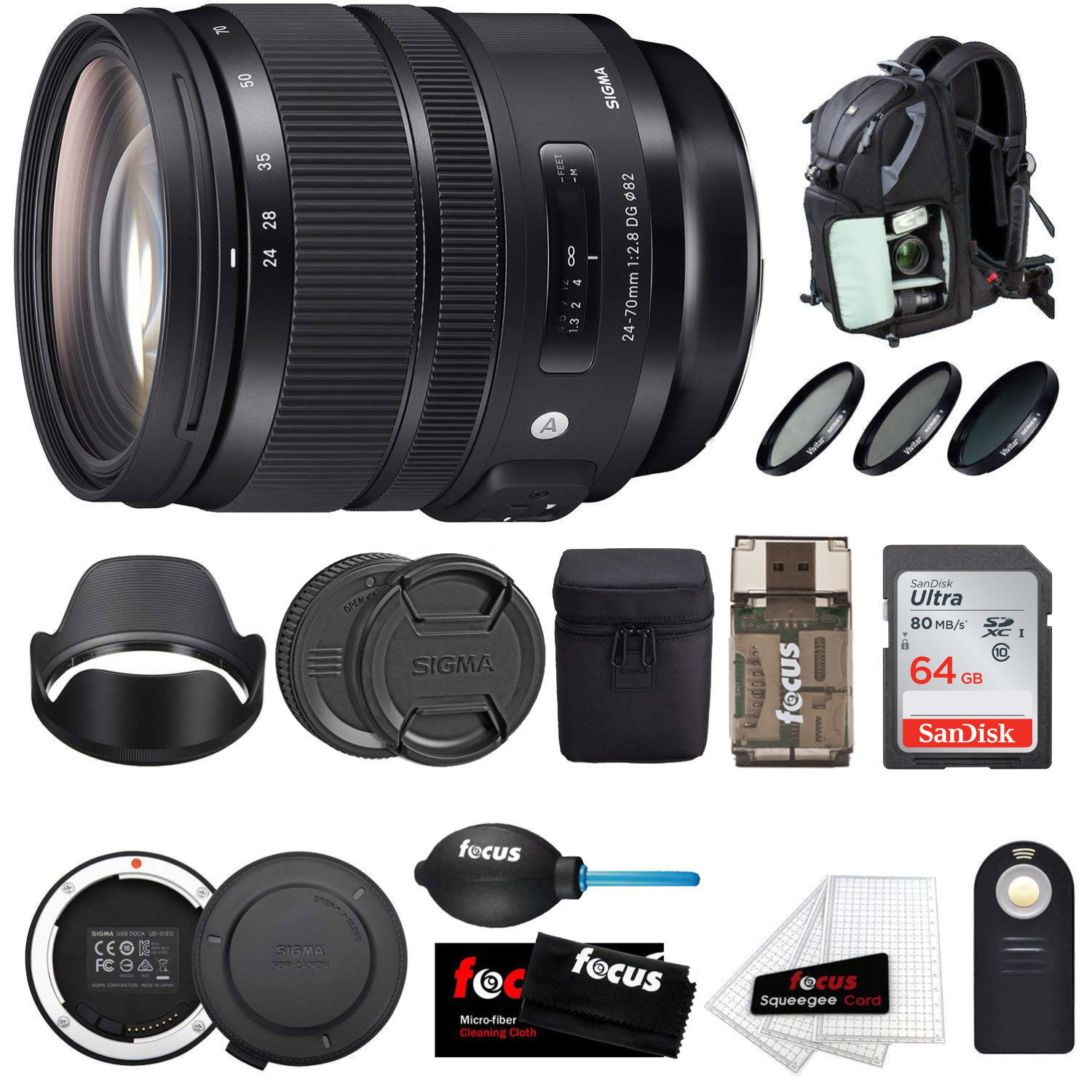 Sigma 24 70mm F 2 8 Dg Os Hsm Art Lens For Canon With Dock And Backpack Bundle Walmart Com Walmart Com