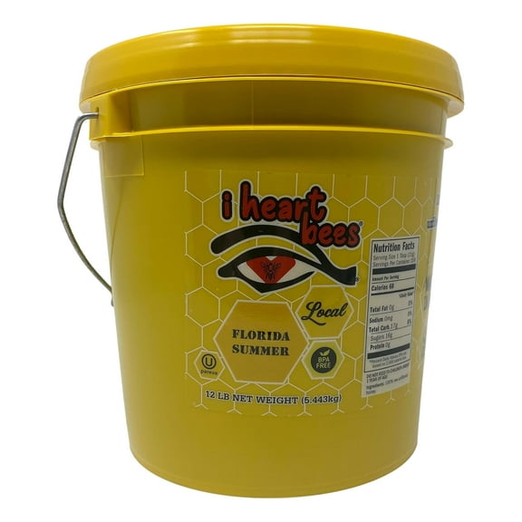 I HEART BEES Florida Summer Blend Raw and Unfiltered Honey, 12 Pound Bucket