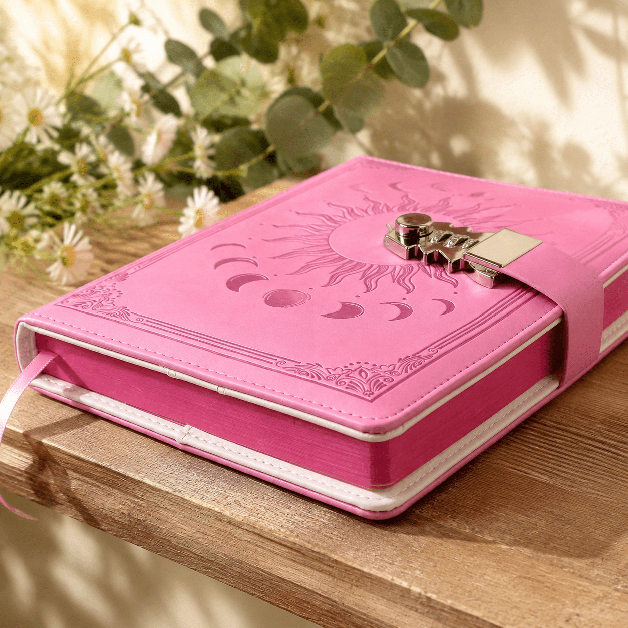 Pink A5 Lockable Leather Hardcover Journal with 224 Pages Colorful Edges and Pen