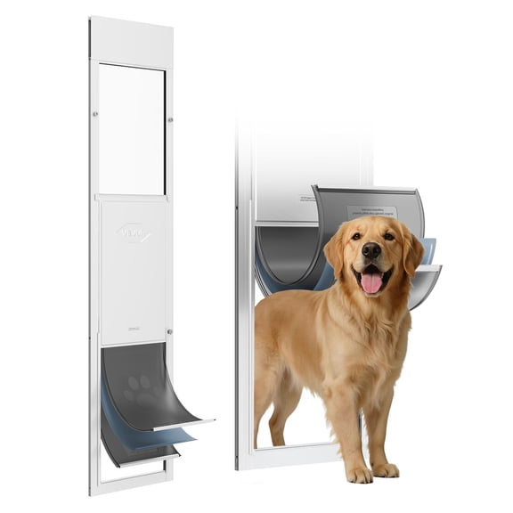 VEVOR Dog Door for Sliding Glass Door, 75 7/8" to 80 11/16" Adjustable Height,Aluminum Alloy Frame with 3-Layer Flap and Rotating Hinge, for Extra Large-Sized Dogs, Sliding Glass Pet Doors for Renter