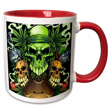 

3dRose three skulls smoking joints with a guitar - Two Tone Red Mug 11-ounce