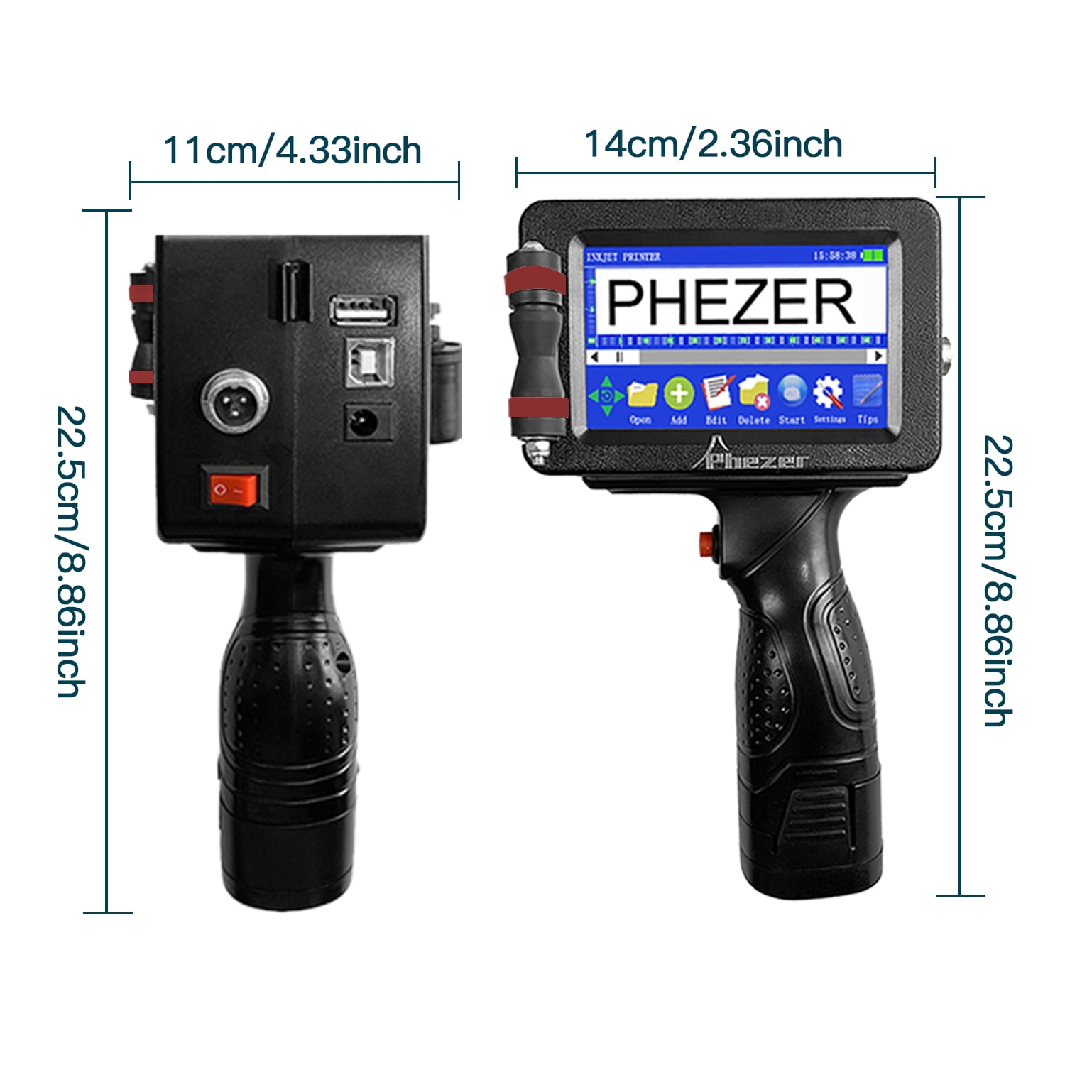 Phezer P16 Handheld Inkjet Printer for Any Surface, Intelligent 360° Coding Machine for Date/Time/Barcode/QR Code/Logo On Glass Carton Box Wood Cloth Plastic Cable (25 Languages) with 1 Ink cartridge