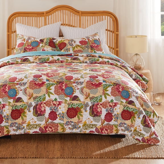 Greenland Home Jewel 100% Cotton Kantha Quilted Reversible Bedding Set, Twin (2 Piece), White