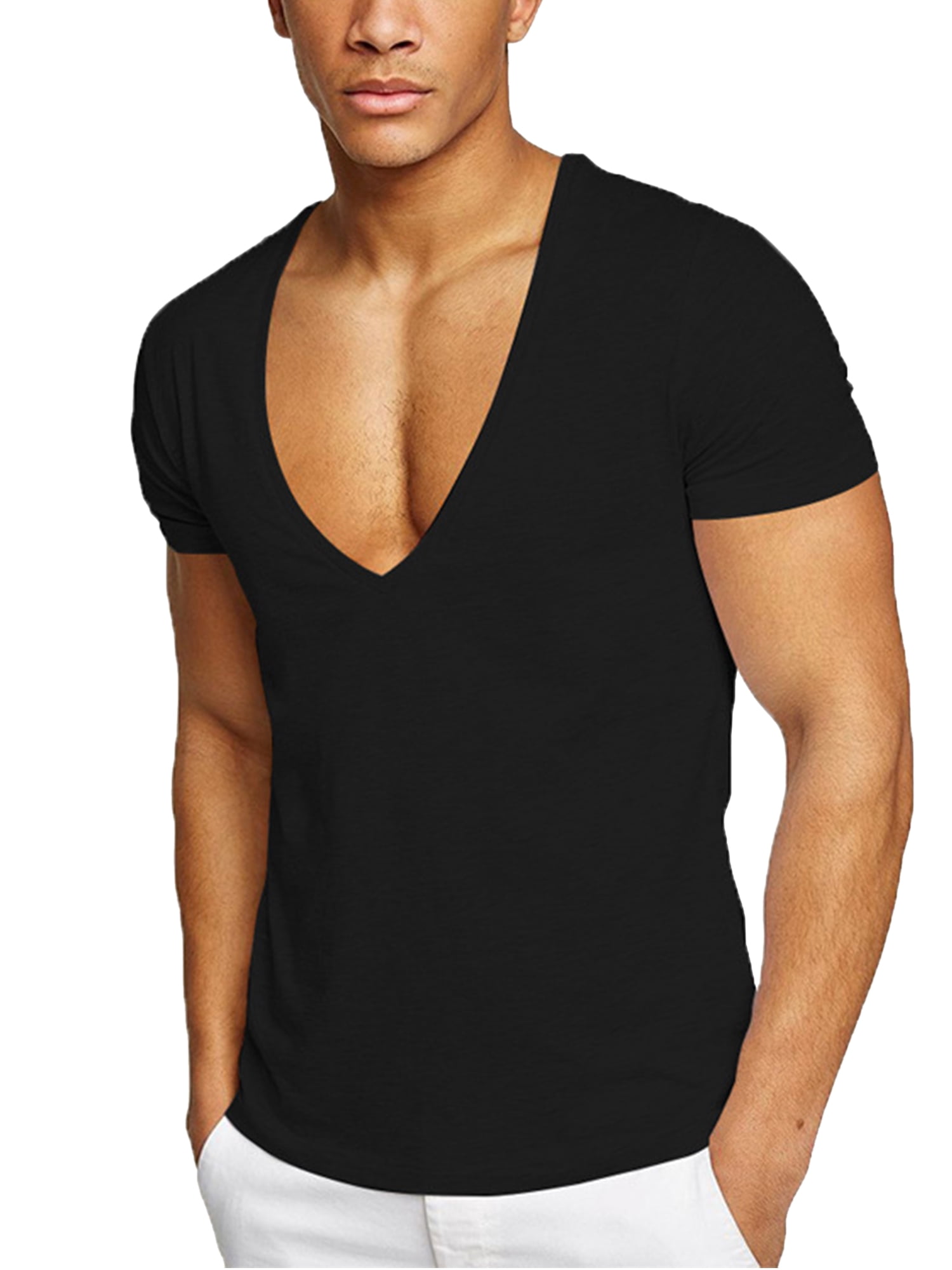 CVLIFE - CVLIFE Deep V-Neck T-Shirt for Men Low Cut Top Scoop Hem ...