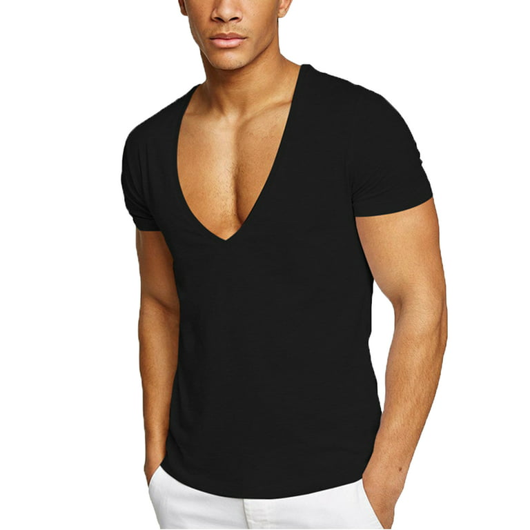 V Neck T Shirts for Cut Deep V Neck Tee Muscle Slim Fit Stretch for Summer - Walmart.com