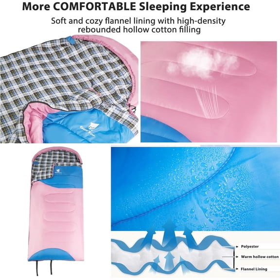 Flannel Sleeping Bag for Adults Big & Tall People - X-Large, Pink&Blue