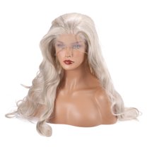 Unique Bargains Lace Front Wigs For Women 26" Gray Gold Tone Long Body Wave with Wig Cap