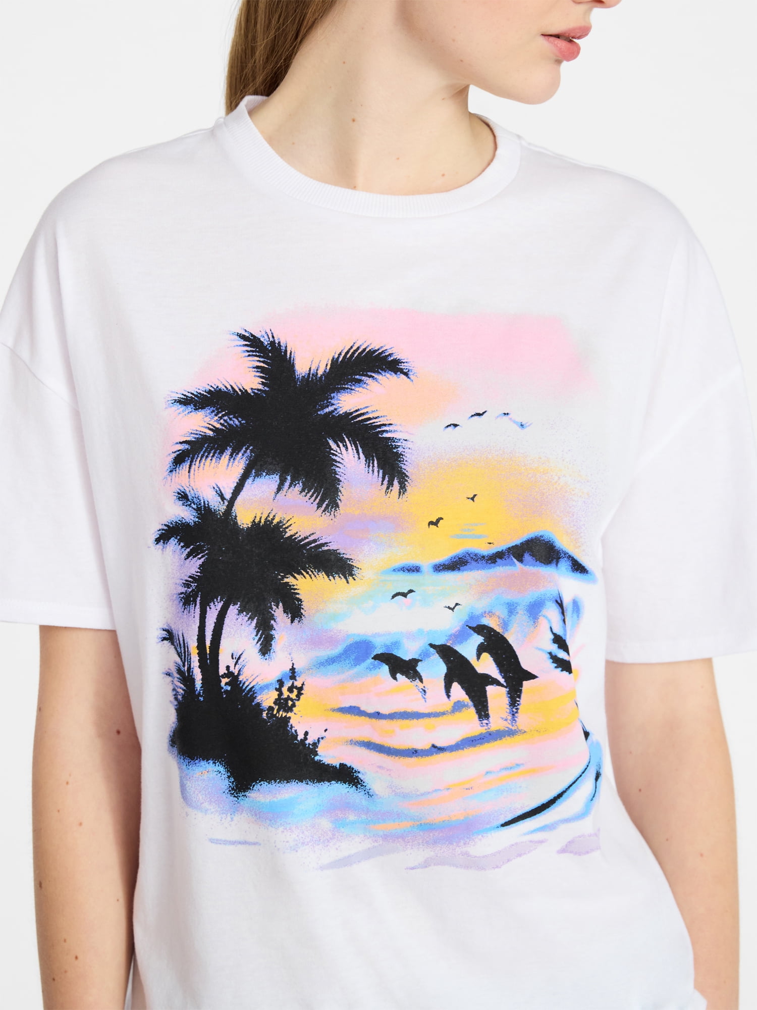 No Boundaries Washed Graphic Boyfriend Tee, Women's and Women's Plus