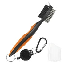 Uxcell Golf Club Cleaning Brush [1PCS] - 2-Sided Club Groove Cleaner with Retractable Extension Line Use for Wedges - [Orange-7.5IN]