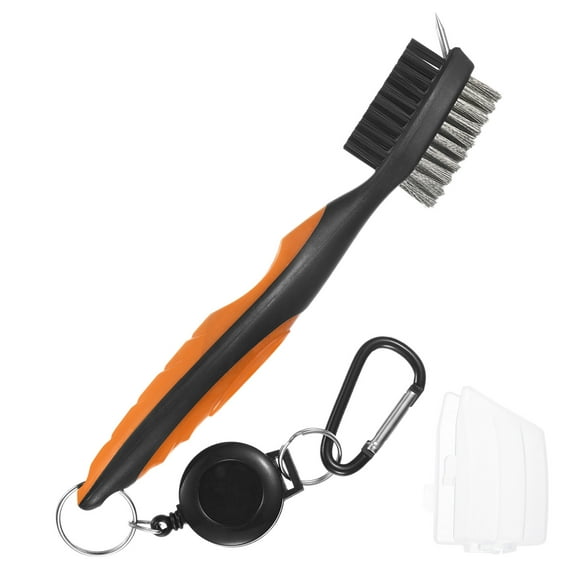 Uxcell Golf Club Cleaning Brush [1PCS] - 2-Sided Club Groove Cleaner with Retractable Extension Line Use for Wedges - [Orange-7.5IN]