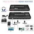 thumbnail image 1 of HDMI Matrix Switch 4x2 4K 60Hz, KSRplayer HDMI 2.0b Switcher Spliter y Salida de Audio L/R, 4 en 2 Salidas, con EDID, Extractor de Audio, Control Remoto por IR, Soporta 3D, 1080P, HDR, UHD, 18.5Gbps,, 1 of 10