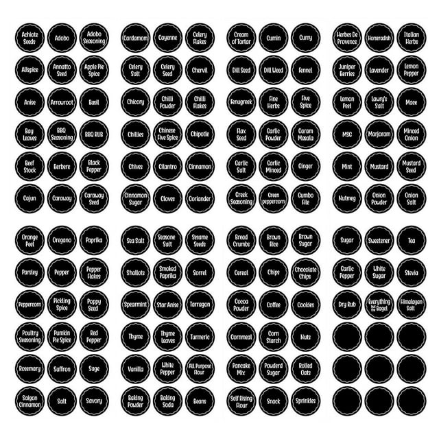 144 Pcs Étiquettes d'Épices Autocollants Adhésifs en PVC pour Identification Noir