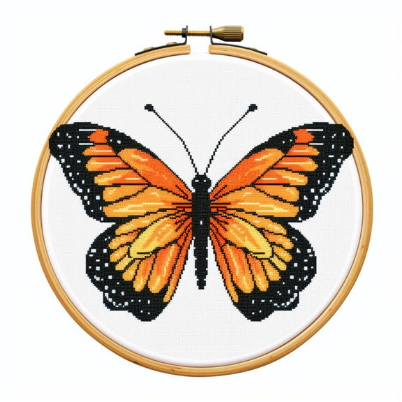 Cartoon Simple Figure of Orange Butterfly 11CT Stamped Cross Stitch Kits Easy for Beginners Child with Hoop Needlepoint Counted Embroidery Kits Art Craft Wall Decor 12x12IN(3)