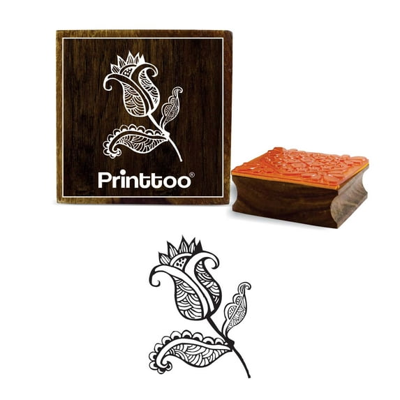 Printtoo Wooden Square Rubber Stamp Scrap-booking Craft Floral Pattern Stamps-4 x 4 Inches