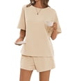 thumbnail image 4 of Short Sleeved 2 Pieces Waffle Knit Set Casual .loose Tops and Shorts Pants Lounge Sets, 4 of 6