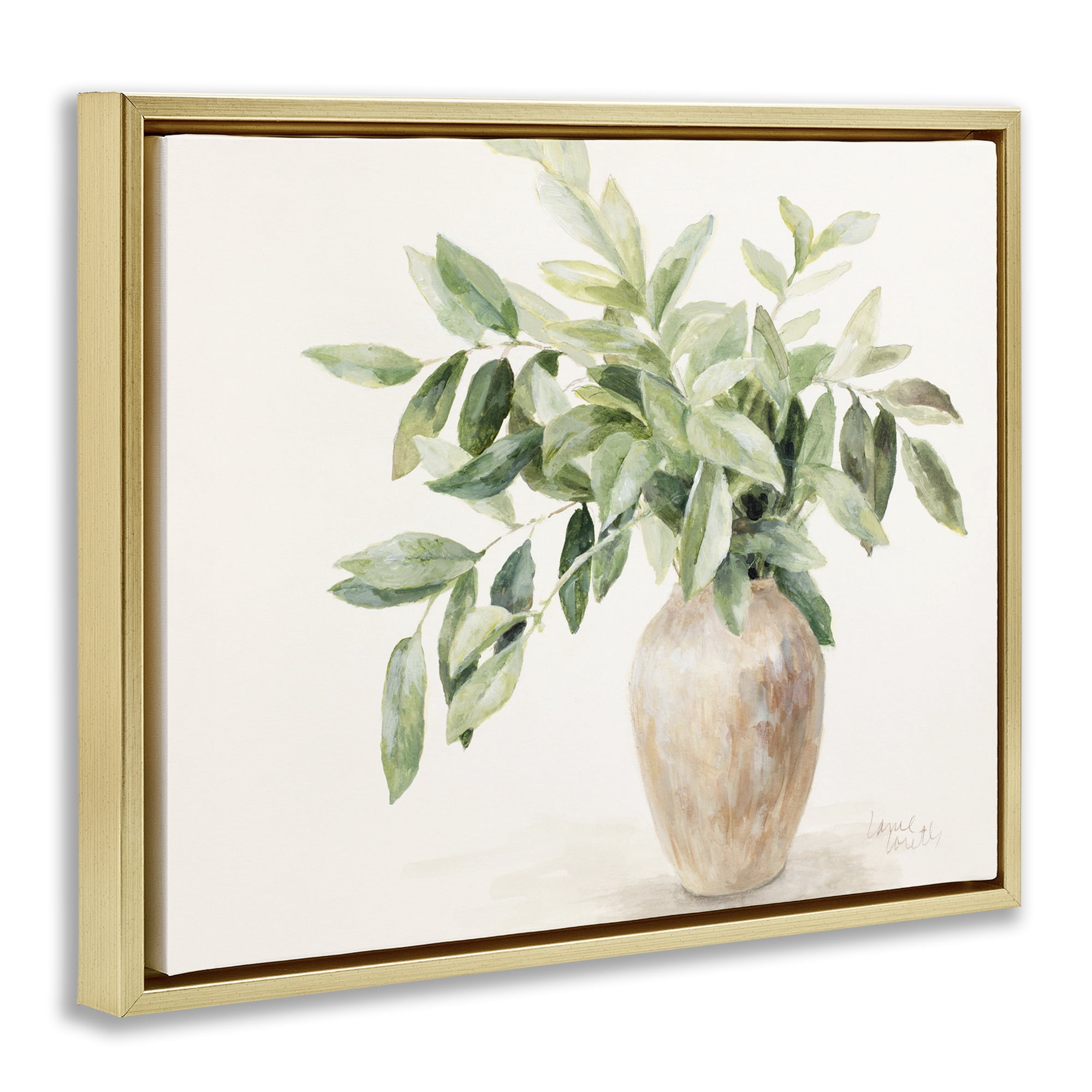 Stupell Industries Ivy Potted Plant Botanical & Floral Painting Gold Floater Framed Art Print Wall Art, 31 x 25