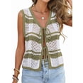 thumbnail image 3 of Women'S Sleeveless Striped Sweater Vest V Neck Tie Front Crochet Knit Tank Tops Green M, 3 of 7