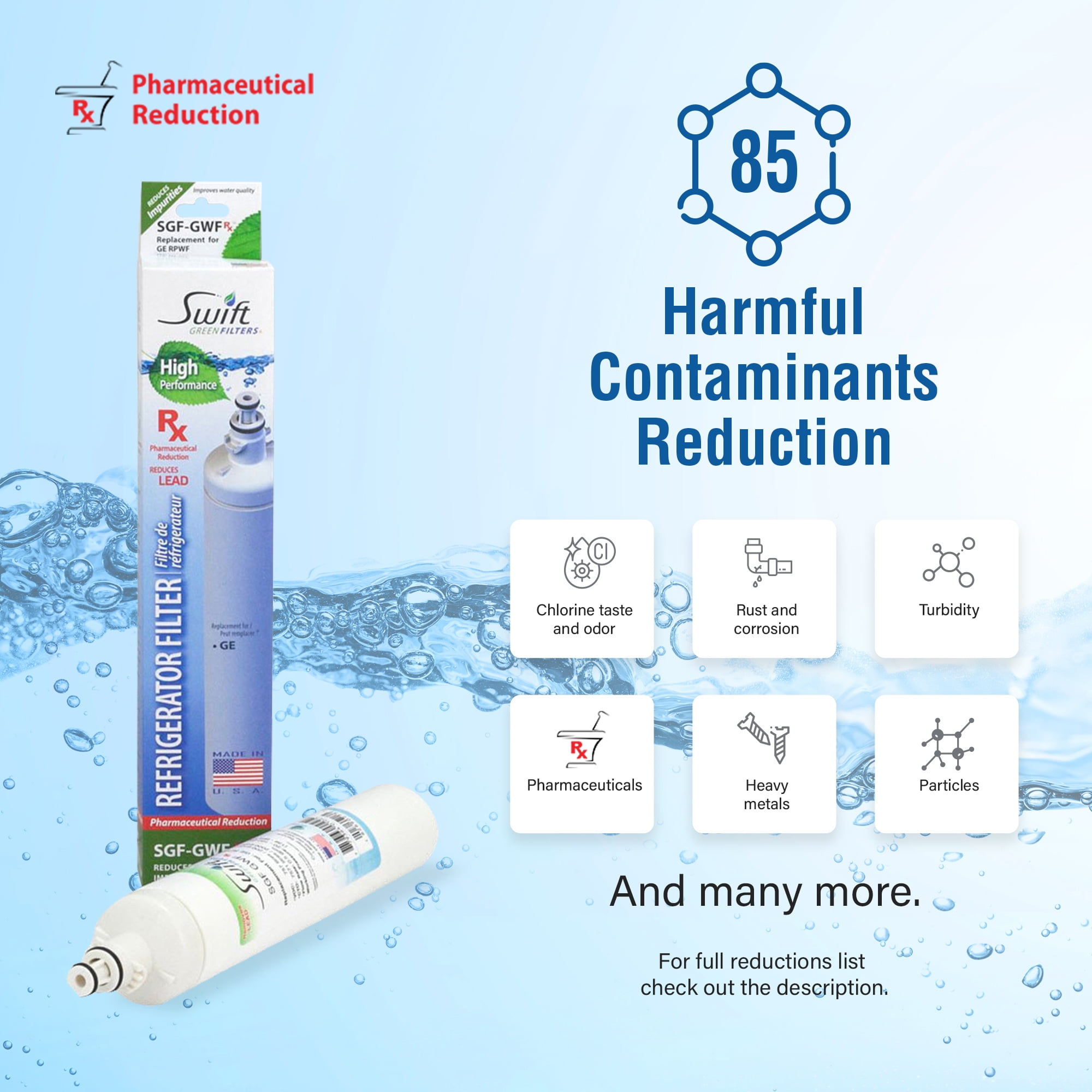 Swift Green Filters SGF-GWF Rx Compatible Refrigerator Water Filter for GWF, RPWF, WSG-4 (1 Pack)
