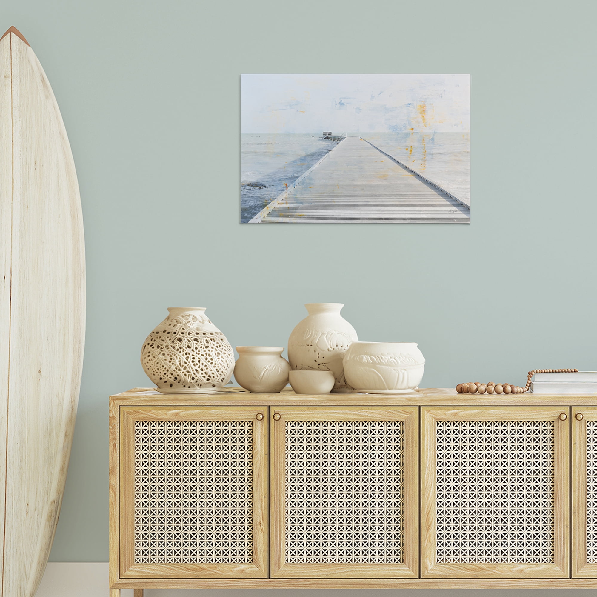 Stupell Industries Pier View Distressed Accents Landscape & Nature Painting Wrapped Canvas Art Print Wall Art, 30 x 20