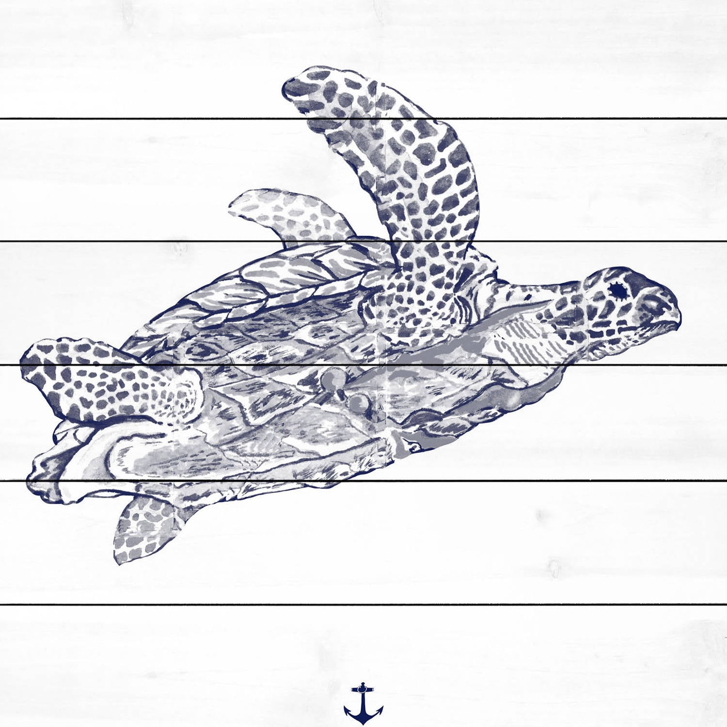 Marmont Hill "Blue Turtle" Painting Print on White Wood