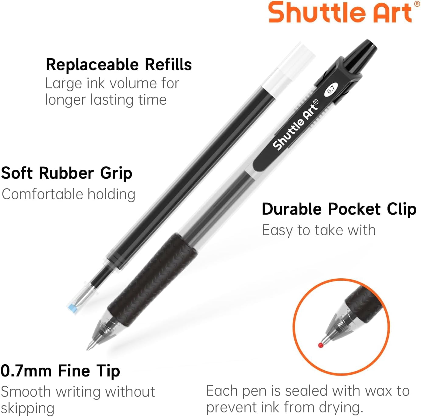 (2 pack) Shuttle Art Black Gel Pens, 36 Pack(18 Gel Pens with 18 Refills) Retractable Medium Point Rollerball Gel Ink Pens Smooth Writing with Comfortable Grip
