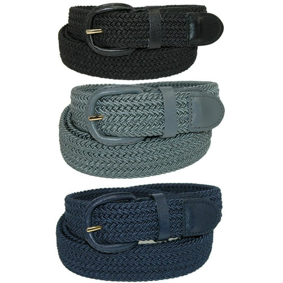 CTM  Elastic Braided Stretch Belt (Pack of 3 Colors) (Men)