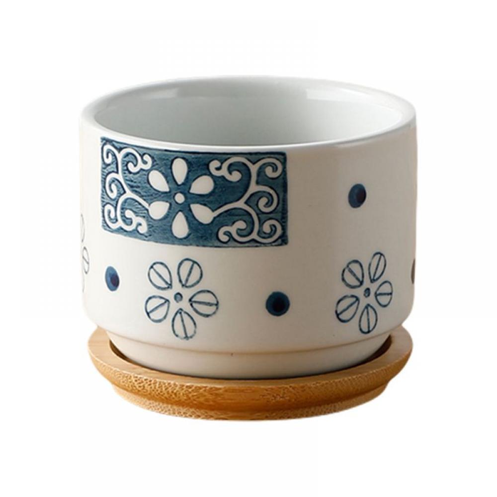 Succulent Flower Pot Ceramic Flower Pot Succulent Flower Pot Set Exquisite Floral Pattern Succulent Flower Pot With Bamboo Desktop Stand Walmart Com Walmart Com