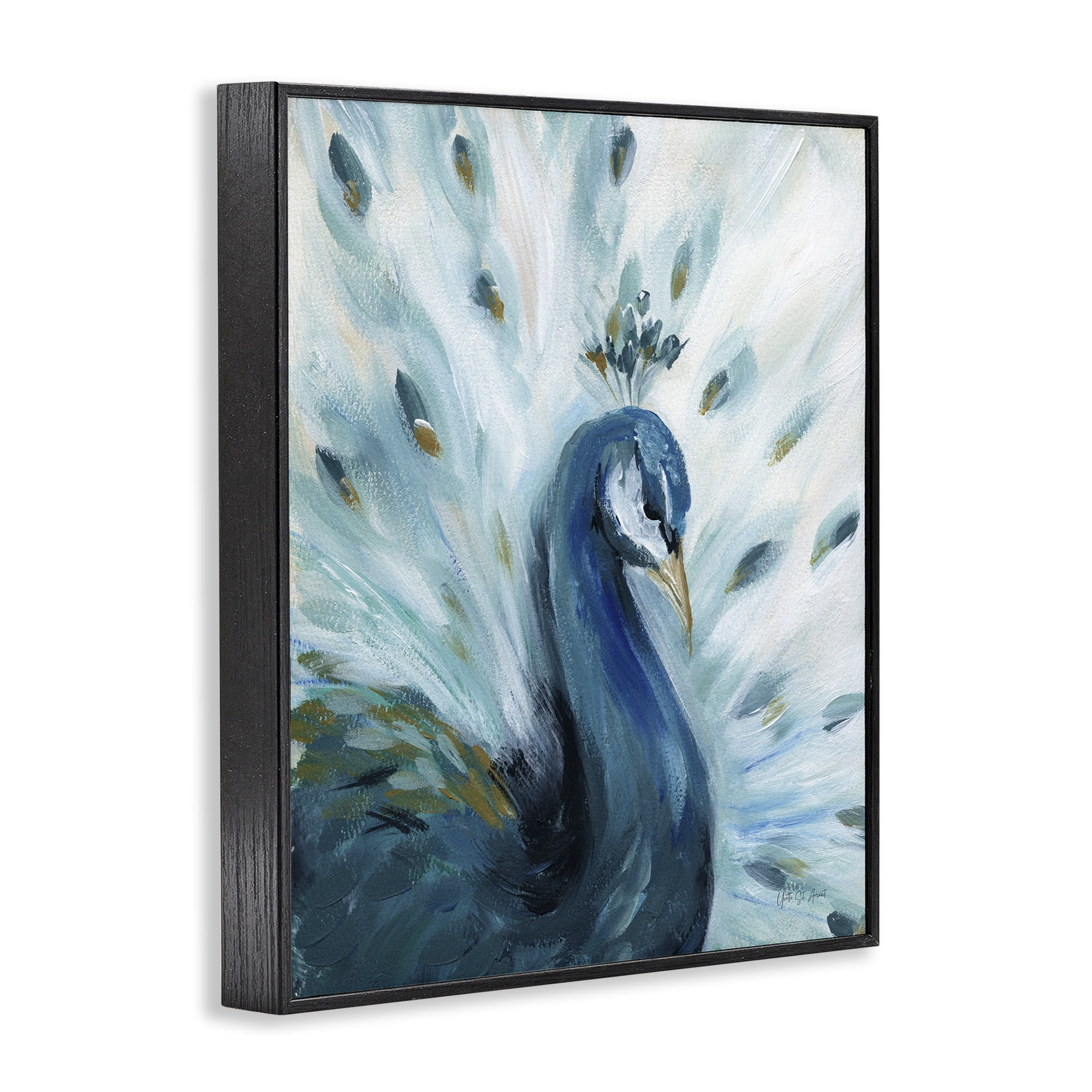 Stupell Industries Elegant Peacock Painting Animals & Insects Painting Black Framed Art Print Wall Art, 24 x 30