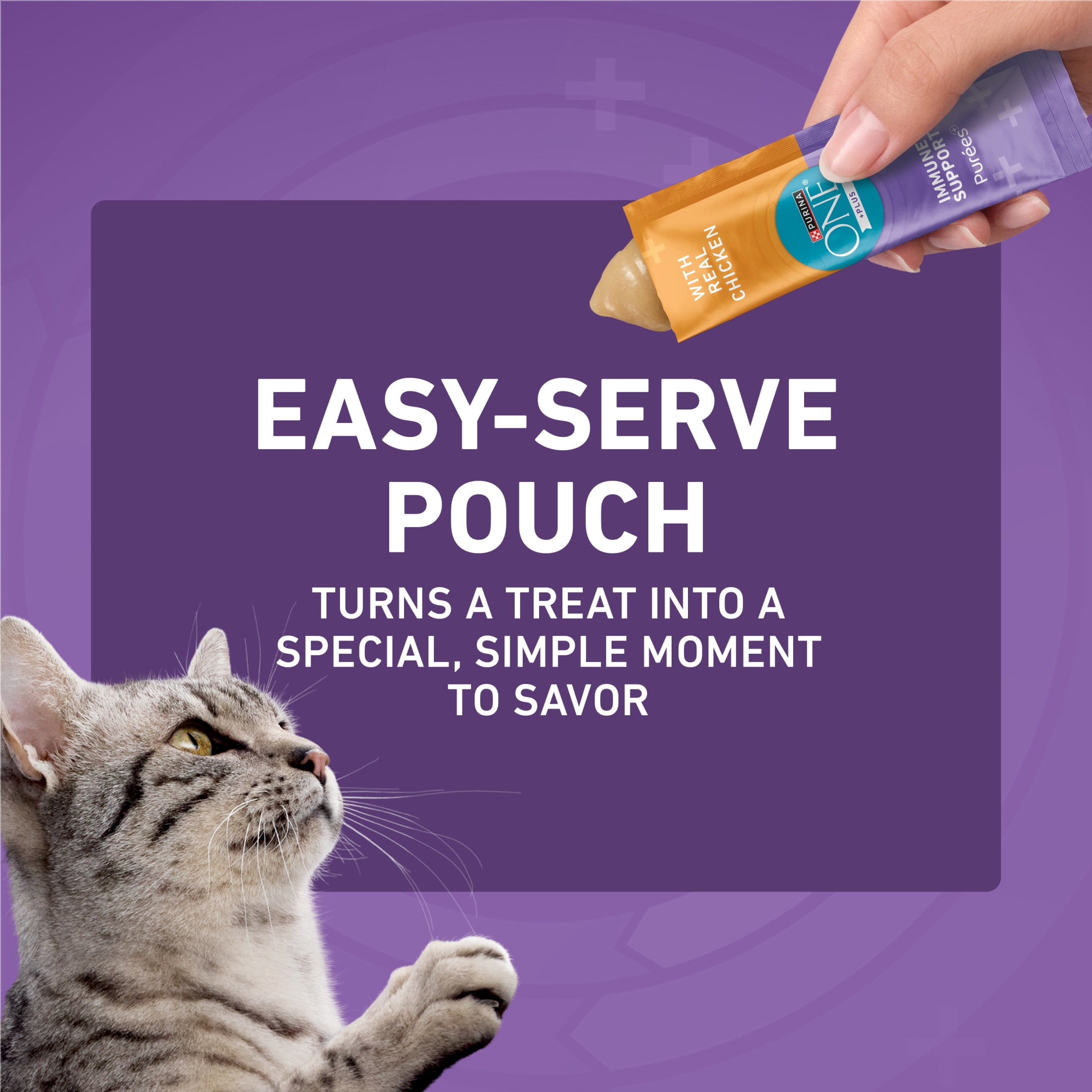 (30 pack) Purina ONE Plus Immune Support Purees With Real Chicken Lickable Cat Treats, 1.4 oz.