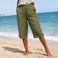 thumbnail image 5 of Ladies Cropped Trousers - Capri Pants for Women UK Petite Comfy Summer Three Quarter Length Trousers Stretchy Drawstring Waist Straight Leg Lounge Yoga Beach Capris Pants with Pockets, 5 of 6