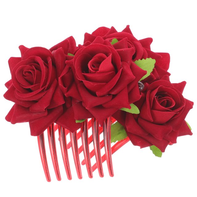 2Pcs Fabric Rose Flower Hair Comb Bridal Hair Bun Clip Wedding Hair Styling Tool