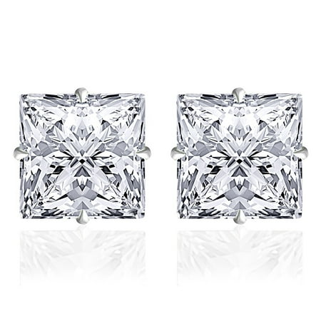 - Orchid Jewelry 14k Solid White Gold 6 mm Princess-Cut White CZ Stud Earrings