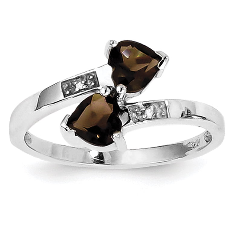 Sterling Silver Rhodium Smoky Quartz /& Diamond Ring