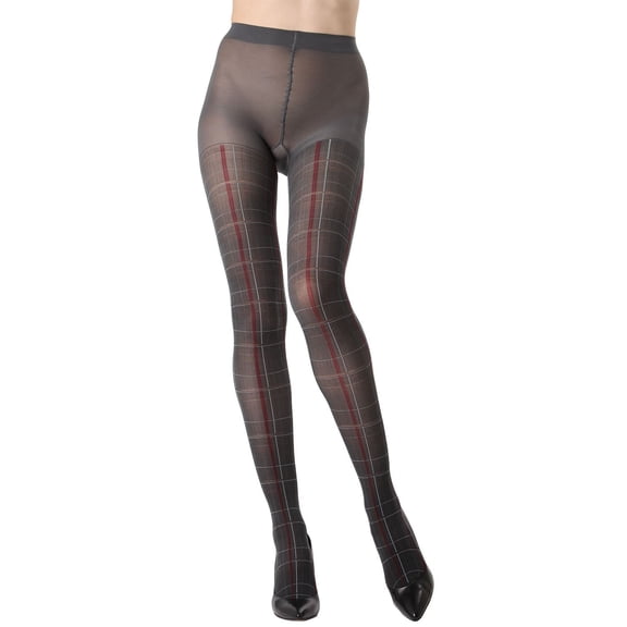 MeMoi Women's Pretty in Plaid Opaque Nylon Tights - Womens - Female, Medium/Large, Dark Gray