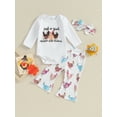 thumbnail image 2 of Wassery Infant Baby Girl Thanksgiving Outfit Set Letter Print Long Sleeve Romper Chicken Print Flare Pants Headband 3PCS Newborn Girl Fall Clothes 0-18M, 2 of 8
