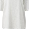 thumbnail image 5 of CEHVOM Hauts pour Femmes Brodés Col Rond Coton Lin Grandes Manches Trois Quarts Hauts, 5 of 5